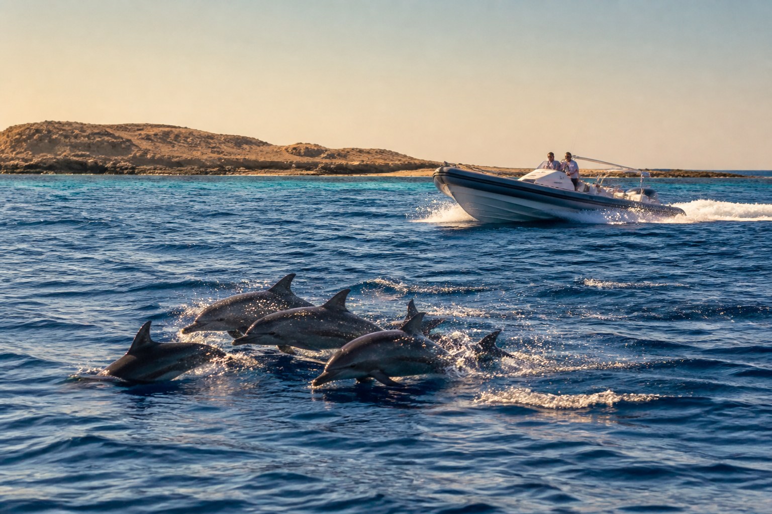 Delfinriff mit privatem Speedboot