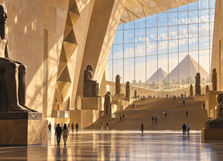 Illustration originale conceptuelle du Grand Musée égyptien près de Gizeh