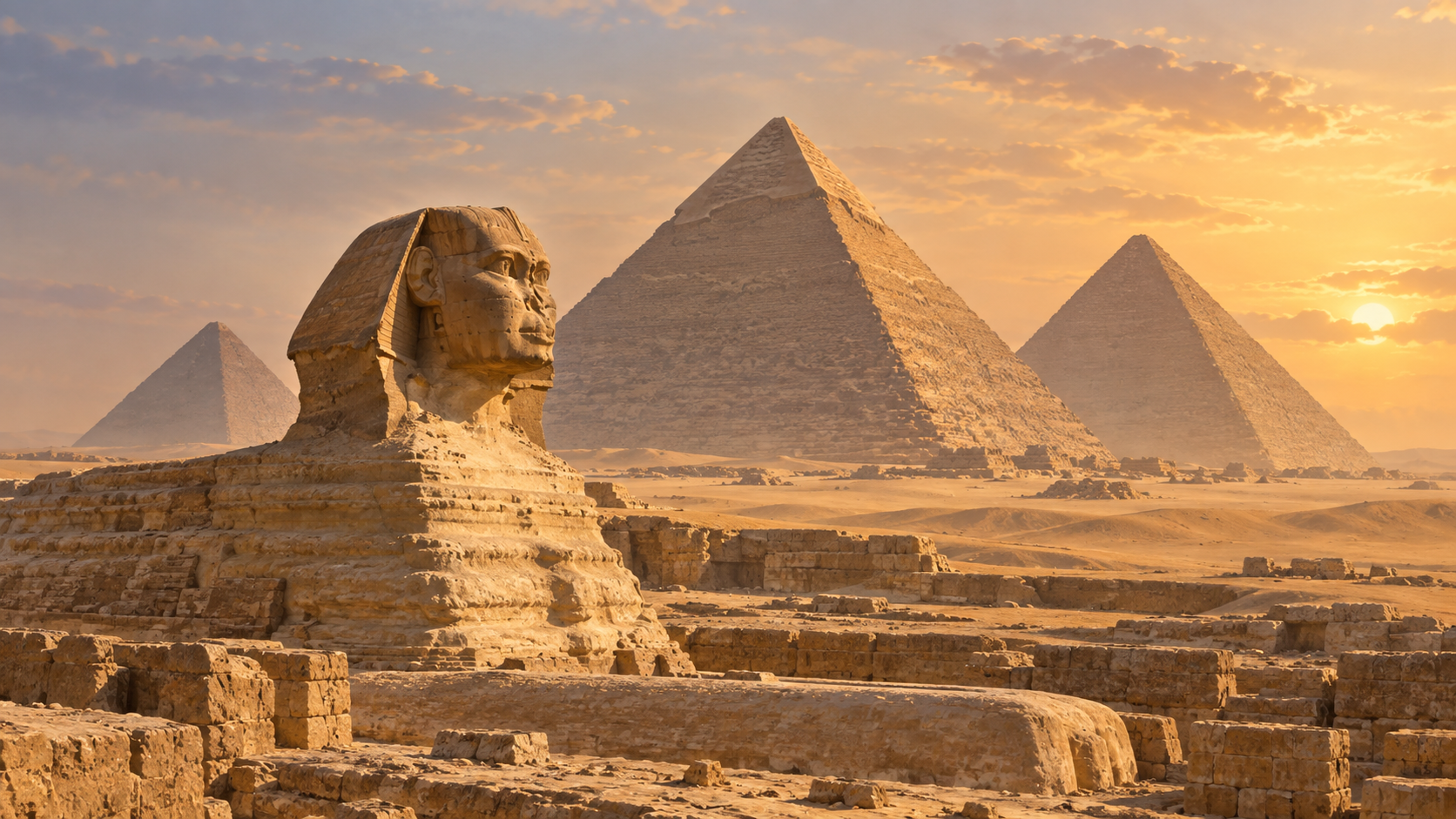 Illustration originale des pyramides de Gizeh et du Sphinx, visite complémentaire du Grand Musée égyptien