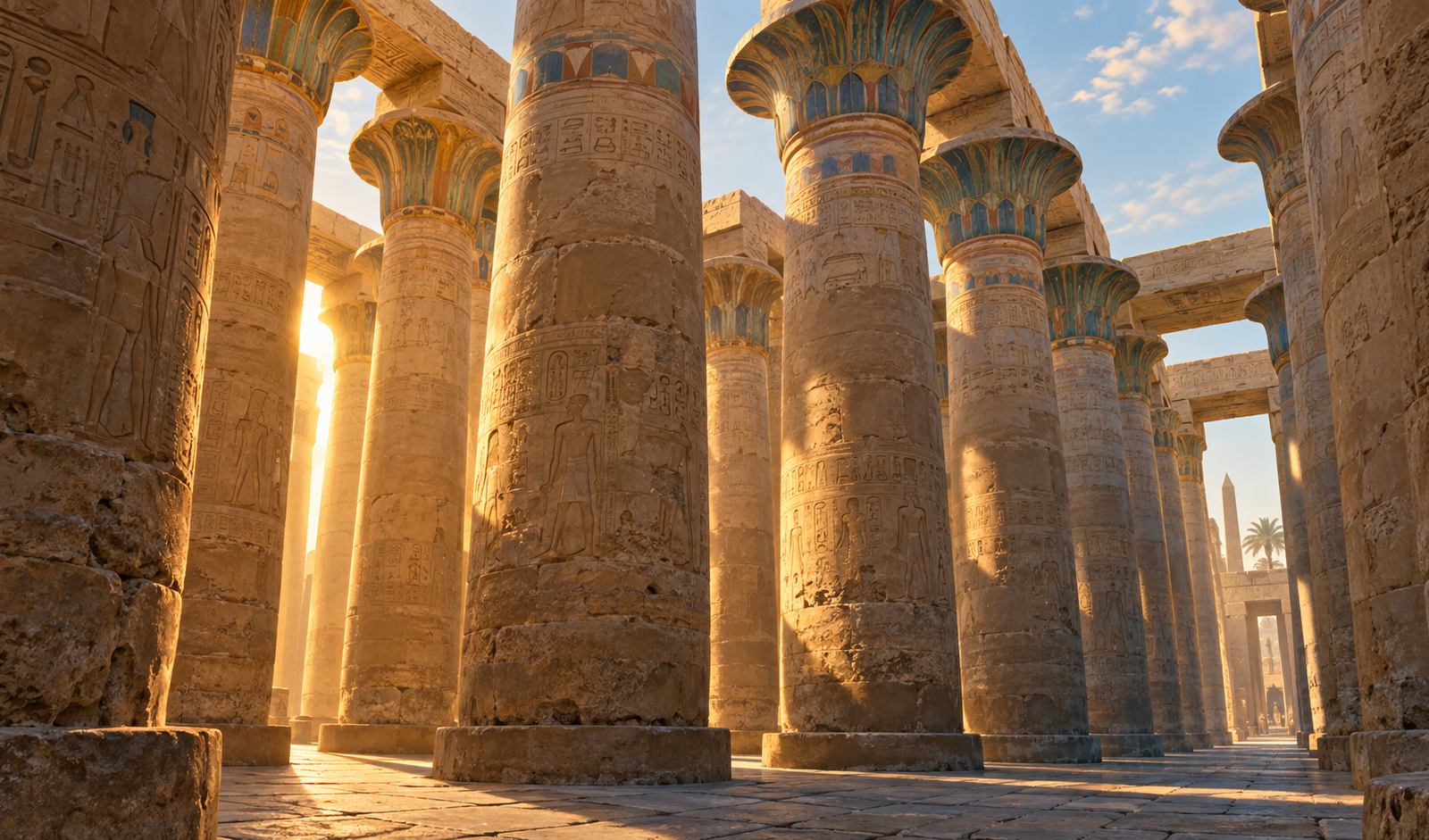 Illustration originale de la grande salle hypostyle du temple de Karnak à Louxor