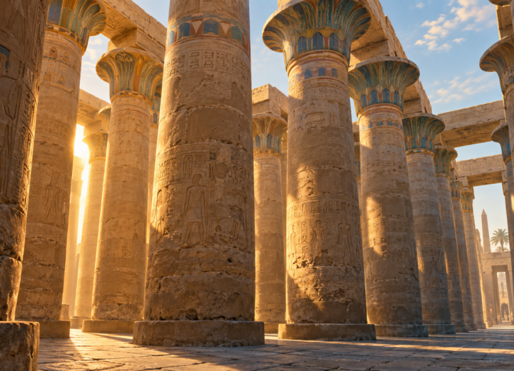 Illustration originale de la grande salle hypostyle du temple de Karnak à Louxor