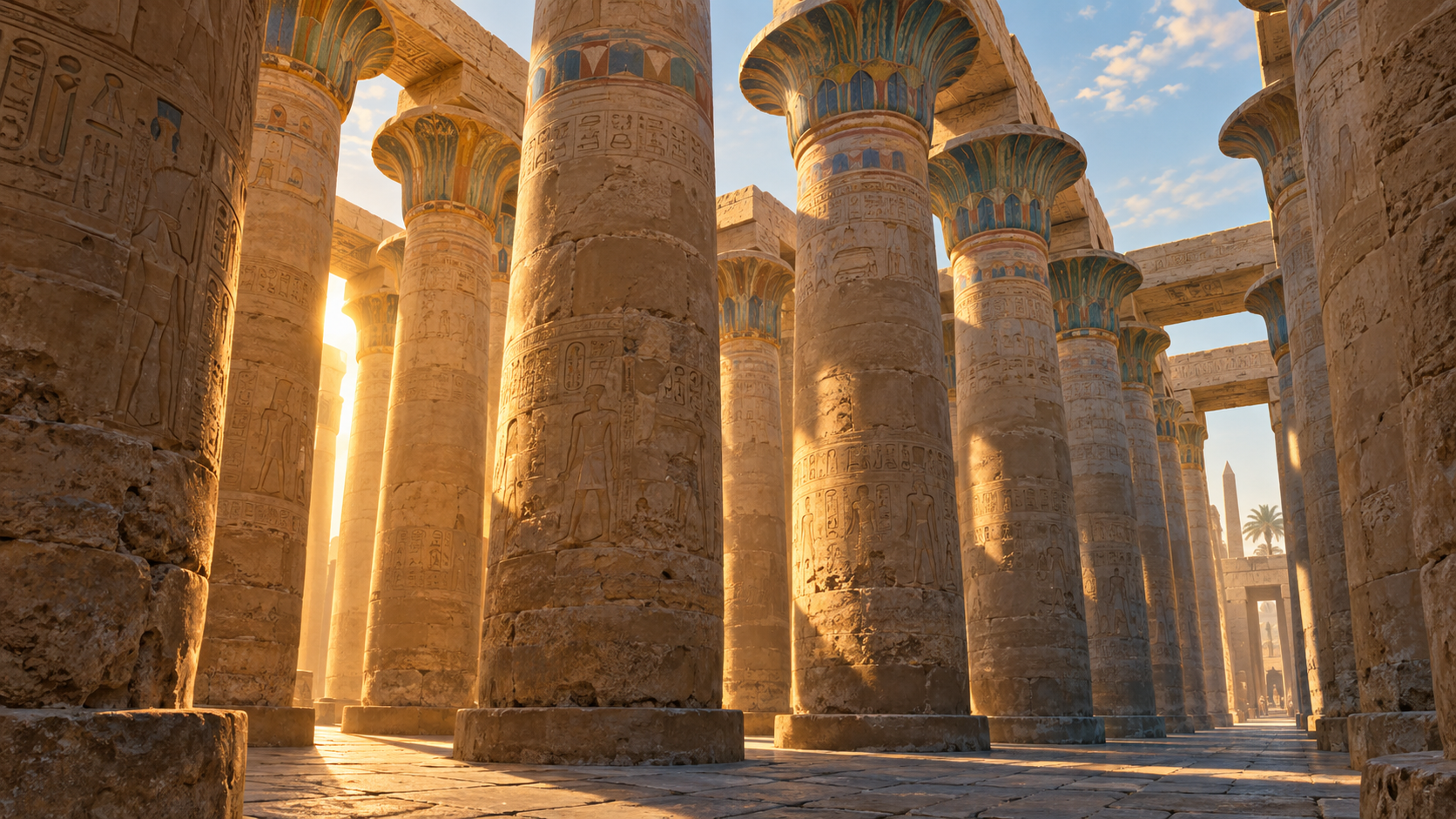 Illustration originale des colonnes de Karnak, à comparer avec le temple de Louxor auquel il est lié